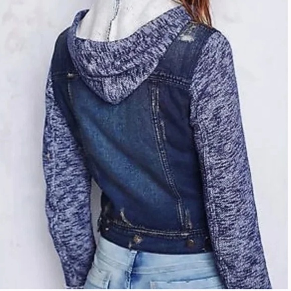 Free People Distressed Knit Denim Jacket - Picture 3 of 11